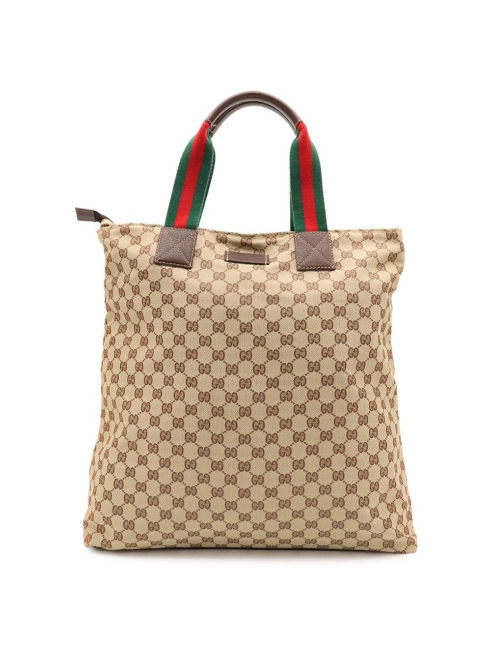 Gucci GG Nylon Sherry Line Tote Bag Large Beige Green Red